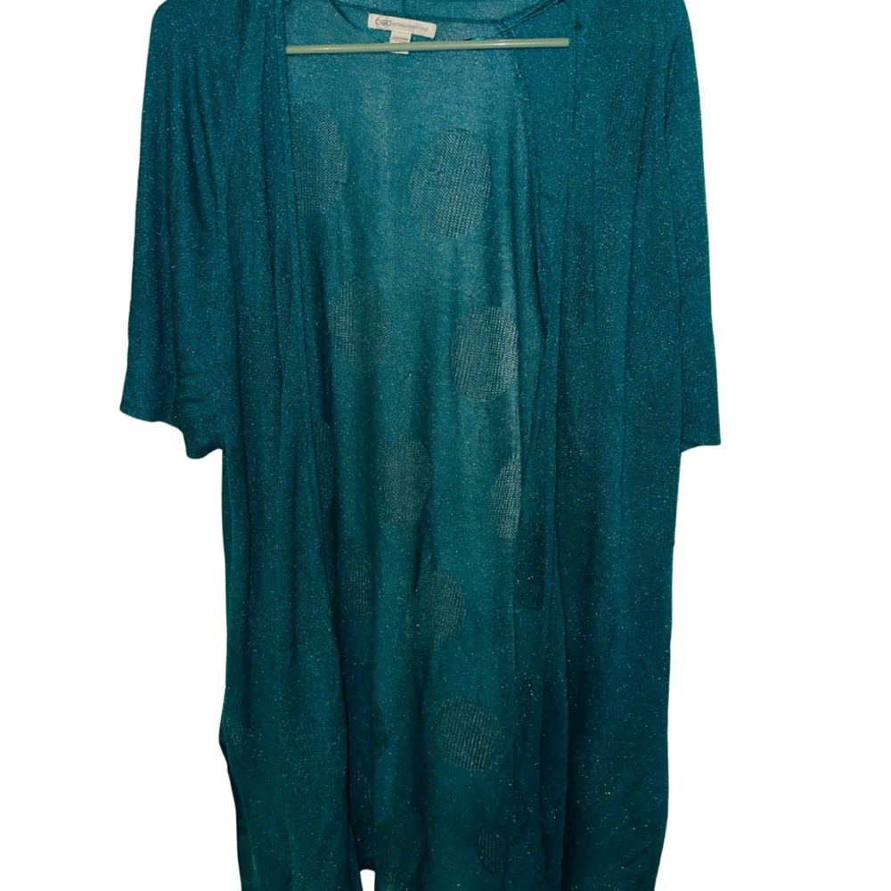 Lightweight Polka Dot Teal Open Front Cardigan